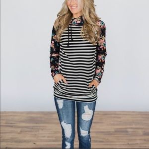 Double Hooded Floral and Stripe Sweatshirt.